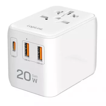 LogiLink PA0356 USB-A/C cestovná nabíjačka 20W GaN 3-port biela