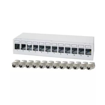 LogiLink NK4093 desktopový patch panel Cat.6A, 12 portov, svetlosivý (RAL 7035), tienený, bezskrutková oceľ