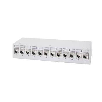 LogiLink NK4093 desktopový patch panel Cat.6A, 12 portov, svetlosivý (RAL 7035), tienený, bezskrutková oceľ