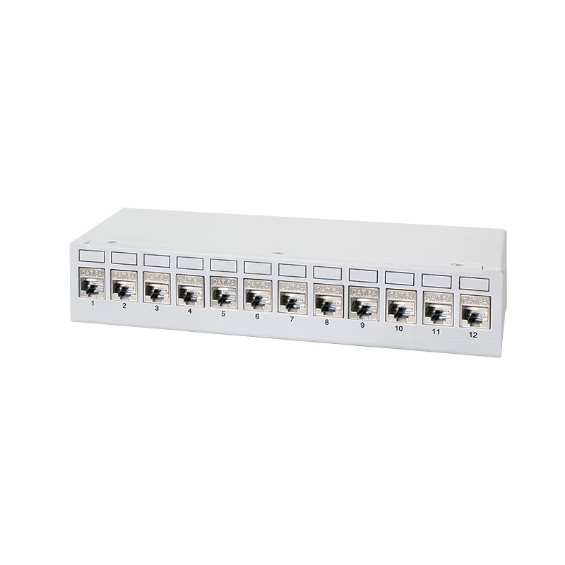 LogiLink NK4093 desktopový patch panel Cat.6A, 12 portov, svetlosivý (RAL 7035), tienený, bezskrutková oceľ
