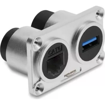 Delock dvojitá panelová zásuvka USB 5 Gbps Type-A samica + RJ45 samica Cat.6 strieborná