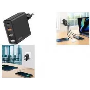 LogiLink 48W GaN USB nástenná nabíjačka, 4-port, 3x USB-A QC + 1x USB-C PD, euro konektor, čierna (PA0377)