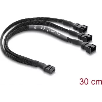 Delock kábel rozbočovača ventilátorov 1 x 4-pin PWM samica na 2 x 4-pin PWM samec (druhý s 3 piny) opletený 30 cm čierny