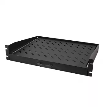 LogiLink 19 palcová výsuvná konzolová polica 2U, hĺbka 350 mm, nosnosť 30 kg, čierna