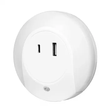 LogiLink LED nočné svetlo so senzorom súmraku, 1x USB-A a 1x USB-C, 18W celkový výkon