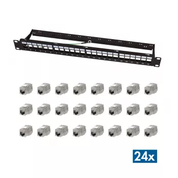 LogiLink modulárny 24-port Cat.6A Keystone patch panel, 19 palcov/1U, čierny, EconLine