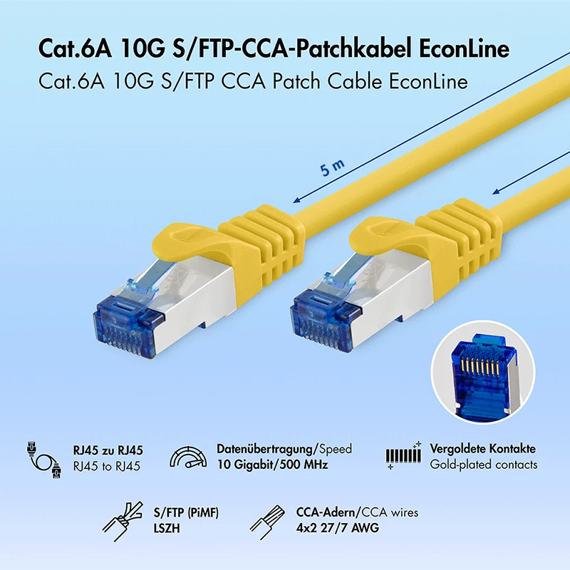 LogiLink Cat.6A S/FTP LSZH patch kábel, CCA, 5m, žltý, EconLine