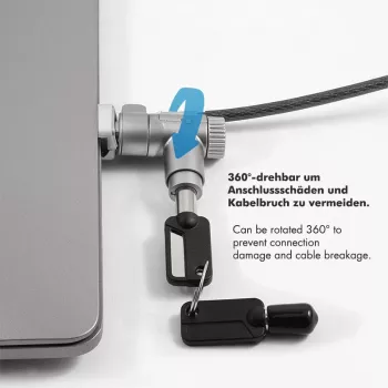 LogiLink NBS015 univerzálny kľúčový zámok pre notebooky, ultrabooky, MacBook Pro a tablety – pozinkované oceľové lanko, 2 m, čierny/strieborný