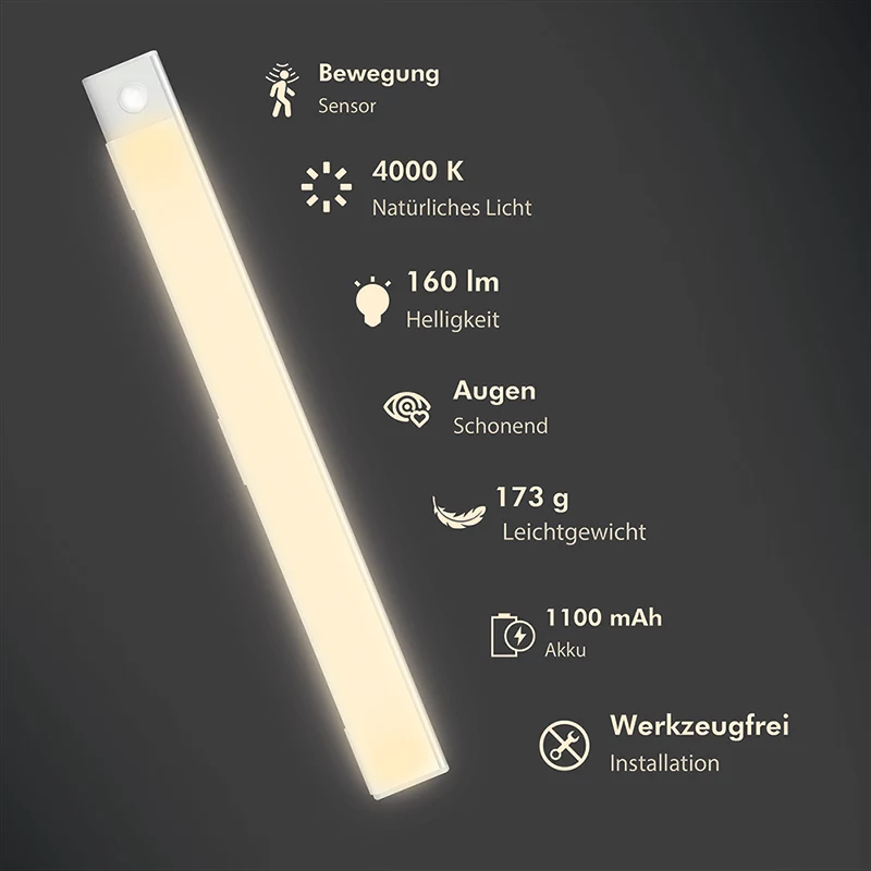 LogiLink LED podskrinkové svietidlo, ultratenké, PIR senzor, 400mm, 160lm