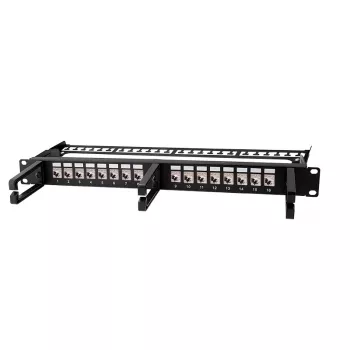 LOGILINK modulárny 16-port Cat.6A Keystone patch panel, 19/1U, s 3 káblovými krúžkami, čierny