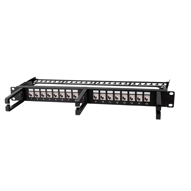 LOGILINK modulárny 16-port Cat.6A Keystone patch panel, 19/1U, s 3 káblovými krúžkami, čierny