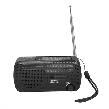 LogiLink dynamo kľukové rádio so solárnym panelom, AM/FM, USB-C nabíjanie, LED baterka, SOS alarm, powerbank, čierne