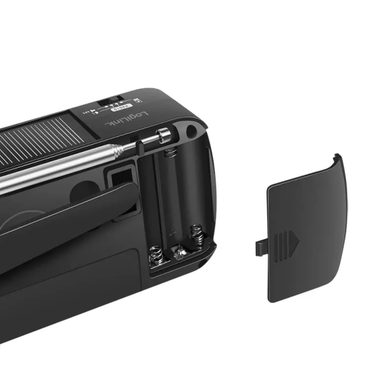 LogiLink dynamo kľukové rádio so solárnym panelom, AM/FM, USB-C nabíjanie, LED baterka, SOS alarm, powerbank, čierne