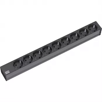 Bachmann 19 inch zásuvková lišta 9x CEE 7/3 Schuko čierna H05VV-F 3G1,5mm² GST18 konektor 0,2m