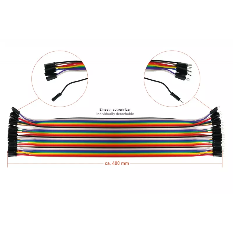 Kabelmeister 40-Pin Jumper Wire sada, 3 pásky (samec-samec, samica-samica, samec-samica), 20 cm, 24 AWG, dúhové farby, pre Arduino, Raspberry Pi, Breadboard