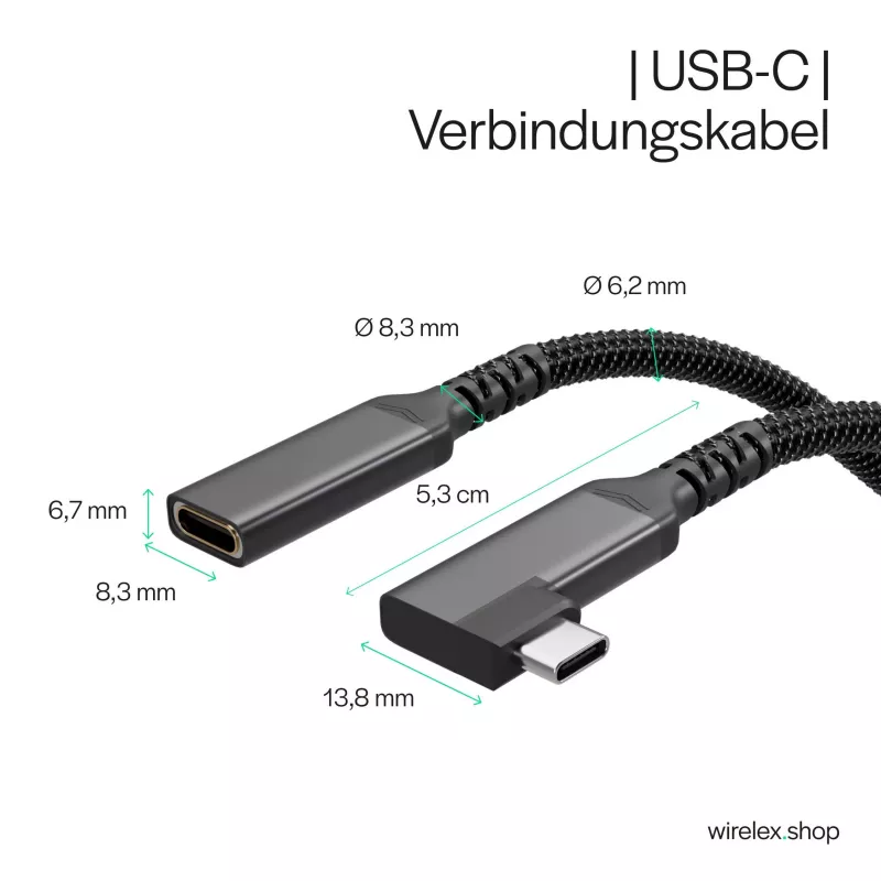 ShiverPeaks USB-C predlžovací kábel USB-C/C 3.2 PD 90° - kábel - digitálny/dátový