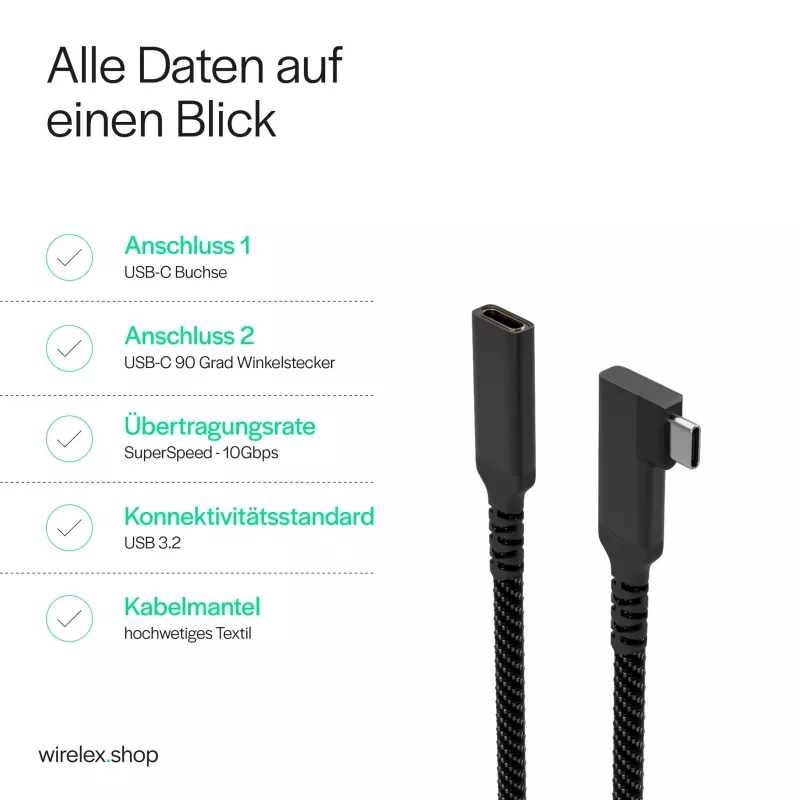 ShiverPeaks USB-C predlžovací kábel USB-C/C 3.2 PD 90° - kábel - digitálny/dátový