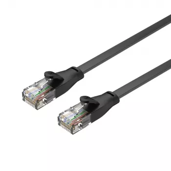 UNITEK Cat.6 UTP plochý kábel 10m čierny RJ45 Snagless Gigabit Ethernet