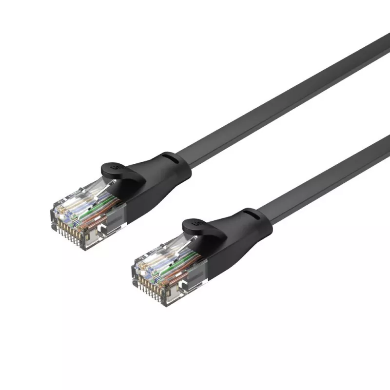 UNITEK Cat.6 UTP plochý kábel 10m čierny RJ45 Snagless Gigabit Ethernet