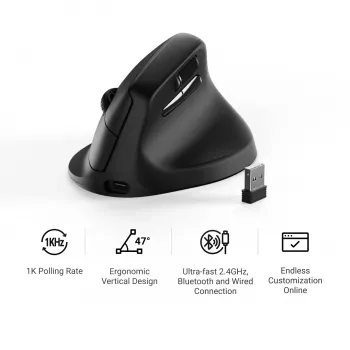 Keychron M5-A29 vertikálna PixArt 3311 1K čierna ergonomická bezdrôtová herná myš