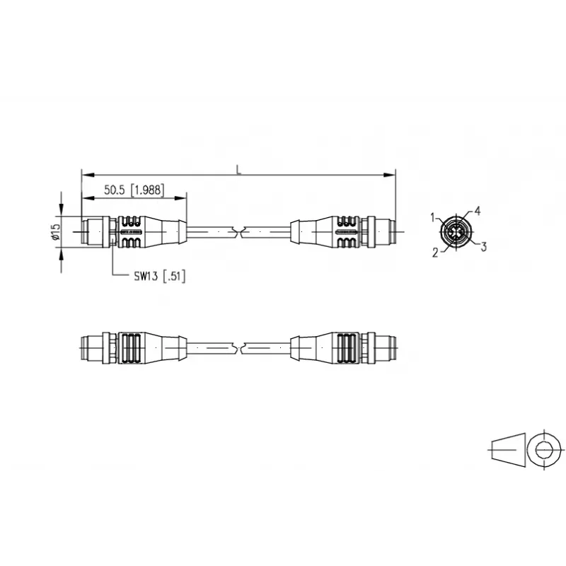 METZ CONNECT M12 D-kódovaný priemyselný Ethernet patch kábel, 4-pólový konektor samec na 4-pólový konektor samec, 5m, PUR zelená