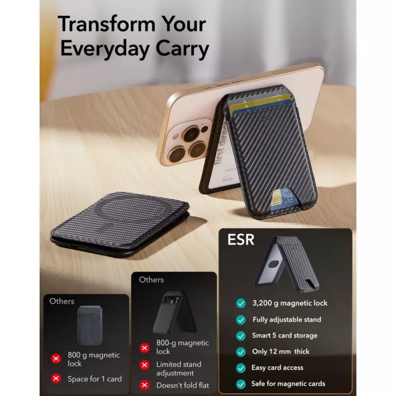 ESR Classic RFID magnetická peňaženka stojan s MagSafe, Carbon Fiber čierna