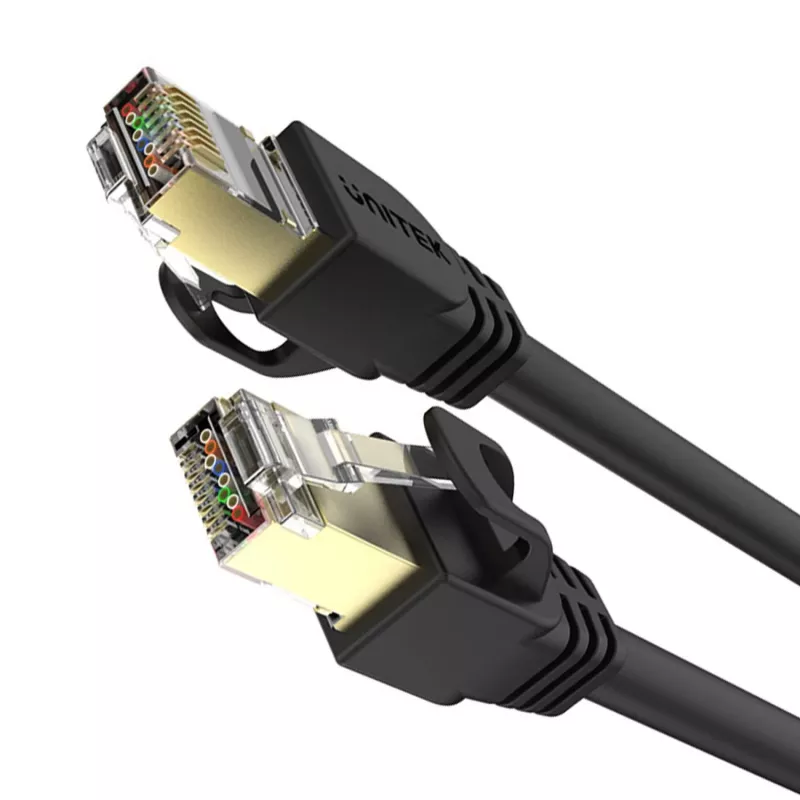 UNITEK Cat.7 S/FTP 2,0 m Ethernet patch kábel, 10 Gbit/s, 600 MHz, pozlátené RJ45 konektory, čierna