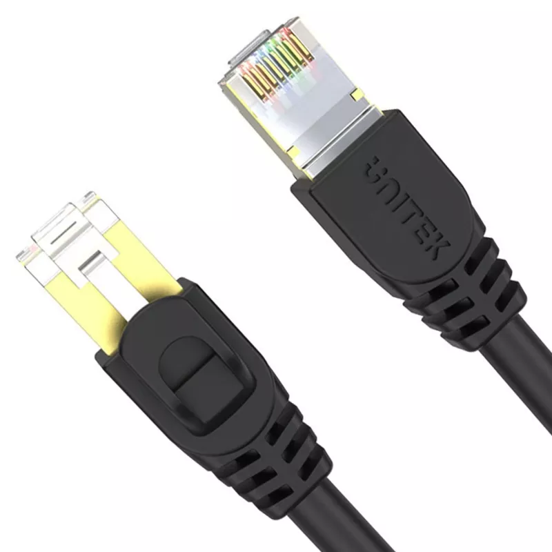 UNITEK Cat.7 S/FTP 2,0 m Ethernet patch kábel, 10 Gbit/s, 600 MHz, pozlátené RJ45 konektory, čierna