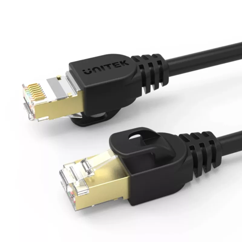 UNITEK Cat.7 S/FTP 2,0 m Ethernet patch kábel, 10 Gbit/s, 600 MHz, pozlátené RJ45 konektory, čierna