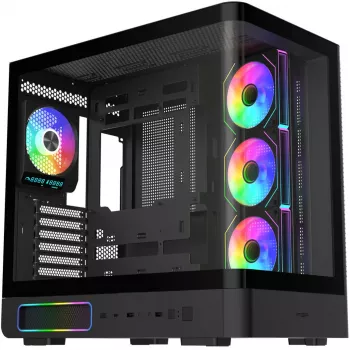 Fortron M581 Mid-Tower skriňa, čierna, panoramatické tvrdené sklo, 4x ARGB ventilátory