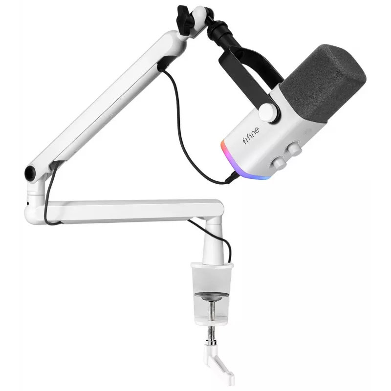 FIFINE TAM8W dynamický XLR/USB podcastový mikrofón s ramenom, biely