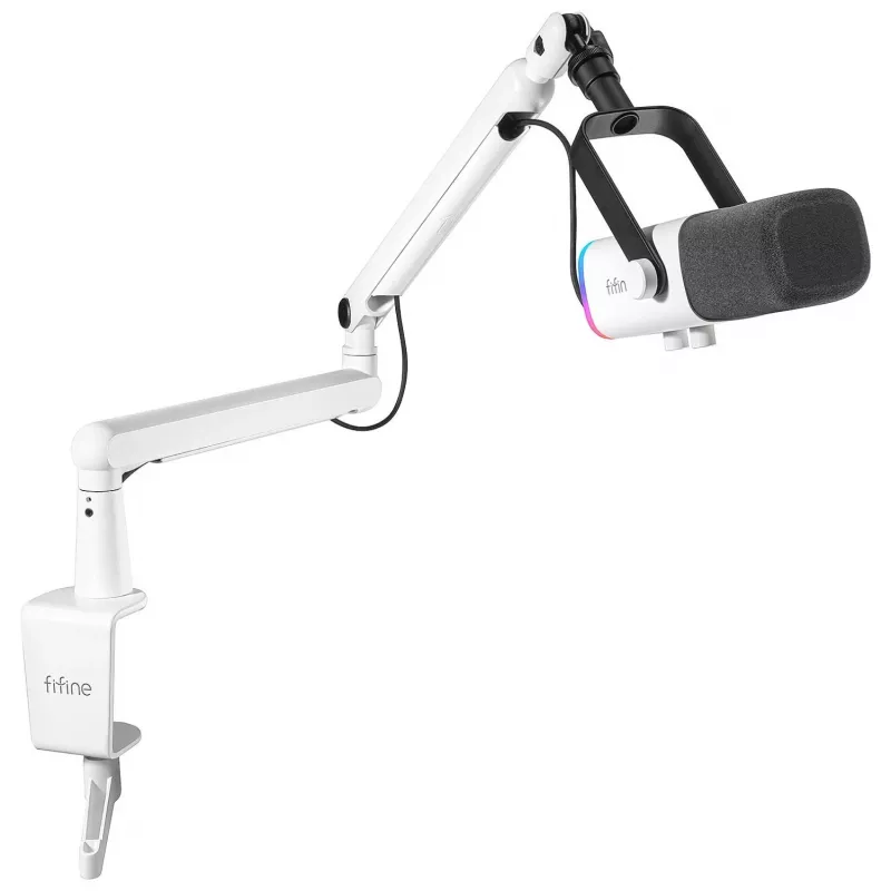 FIFINE TAM8W dynamický XLR/USB podcastový mikrofón s ramenom, biely