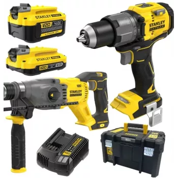 STANLEY V20 18V akumulátorová príklepová vŕtačka a rázový uťahovák sada s 4.0Ah a 2.0Ah batériami