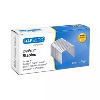 Rapesco S24807Z3 24/8 sponky z pozinkovanej ocele - balenie 5000 ks, dĺžka ramienka 8 mm, strieborná