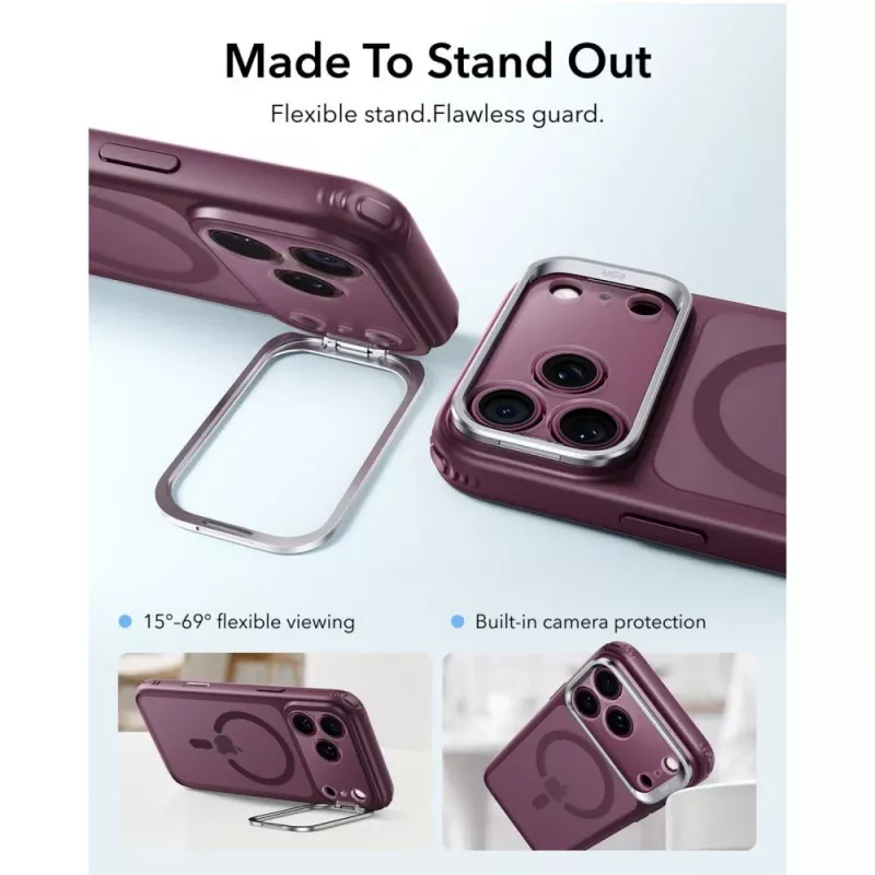 ESR Classic Hybrid Kickstand MagSafe puzdro pre iPhone 17 Pro / 18 Pro - matná tmavobordová
