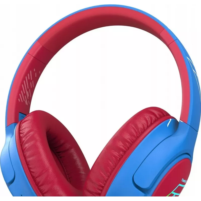 PowerLocus Bobo Kids bezdrôtové slúchadlá, LED, AUX, modrá/červená