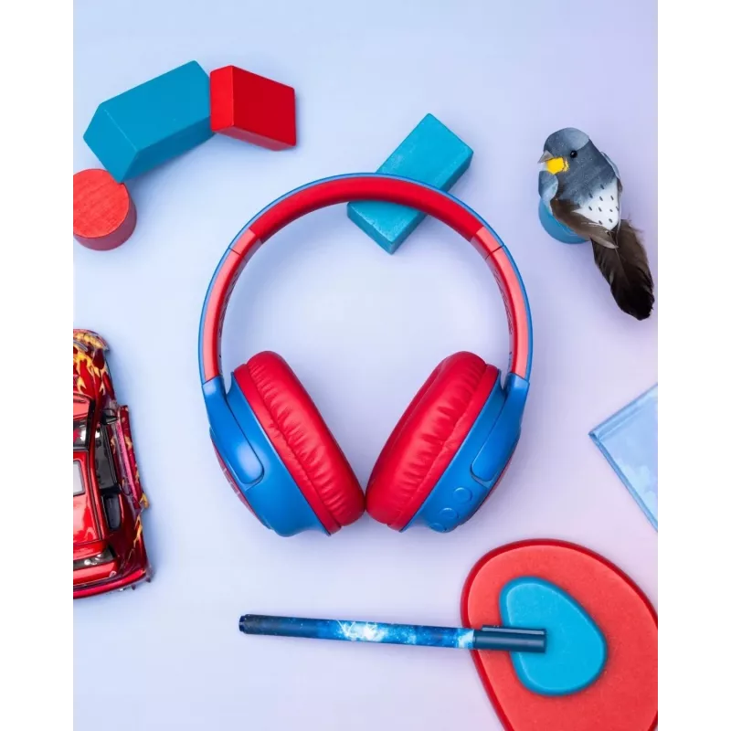 PowerLocus Bobo Kids bezdrôtové slúchadlá, LED, AUX, modrá/červená