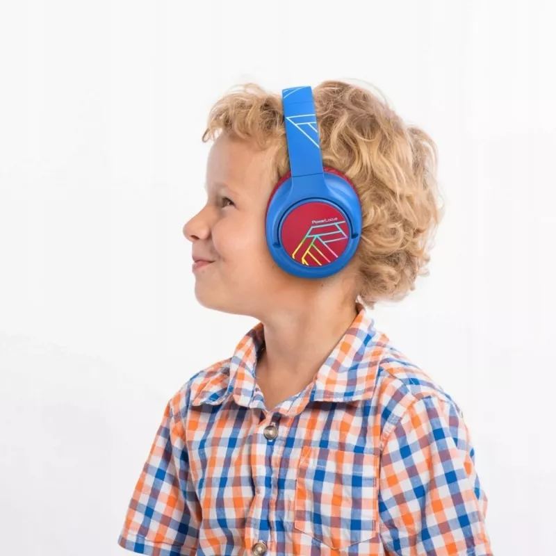 PowerLocus Bobo Kids bezdrôtové slúchadlá, LED, AUX, modrá/červená