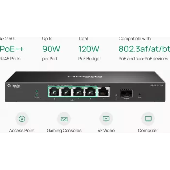 TP-Link Omada Easy Managed 5-portový 2.5G PoE++ switch s 10G SFP+ uplink (ES206XPP-M2)
