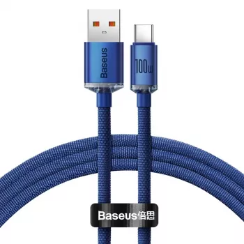 Baseus USB-A na USB-C Crystal Shine kábel 100W 1,2m modrý