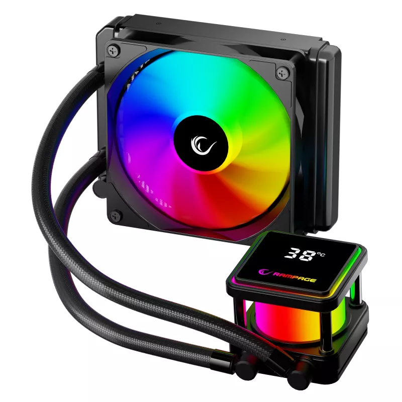 Rampage INFINITE V120 ARGB 120mm kvapalinový chladič CPU s teplotným displejom, čierny