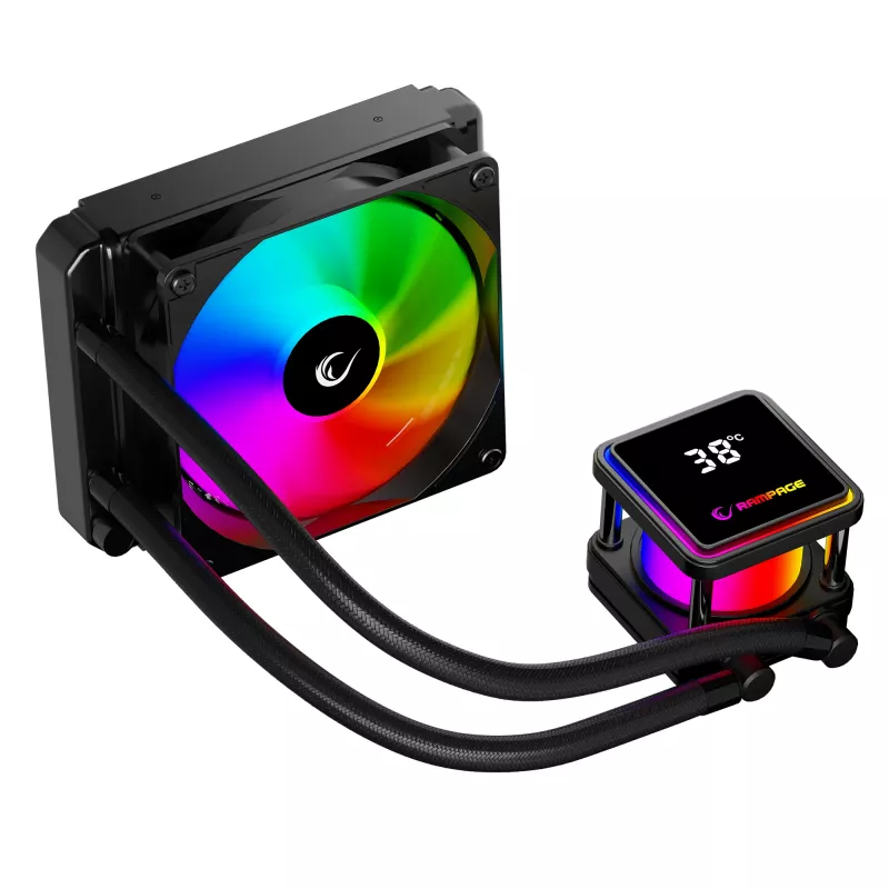 Rampage INFINITE V120 ARGB 120mm kvapalinový chladič CPU s teplotným displejom, čierny