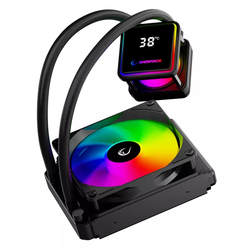 Rampage INFINITE V120 ARGB 120mm kvapalinový chladič CPU s teplotným displejom, čierny