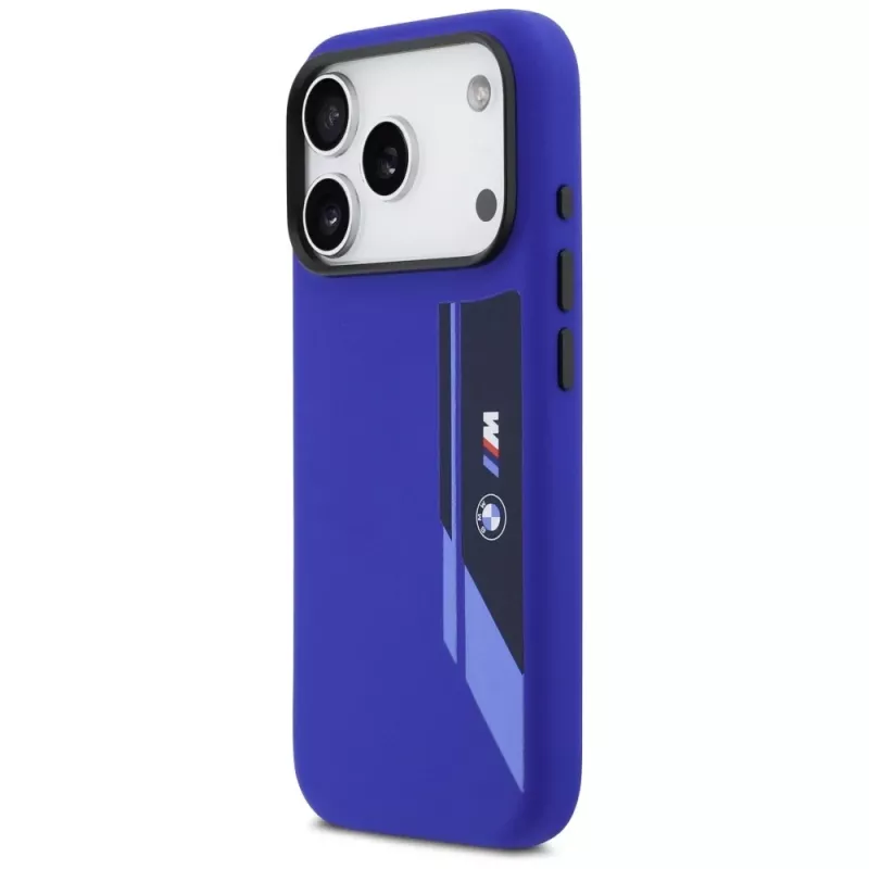 BMW M silikónové puzdro s vertikálnym logom a MagSafe pre iPhone 17 Pro – navy