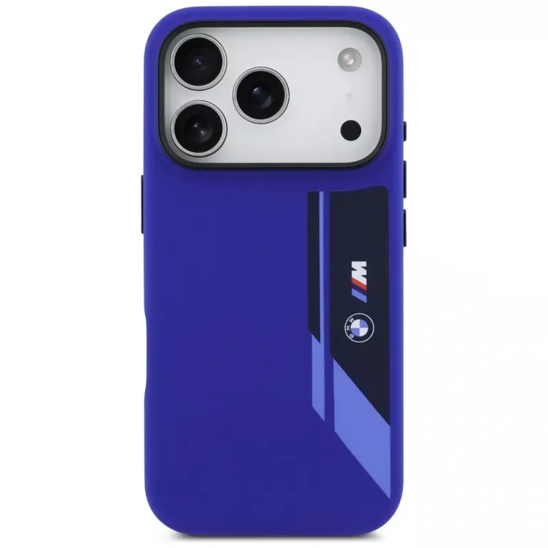 BMW M silikónové puzdro s vertikálnym logom a MagSafe pre iPhone 17 Pro – navy