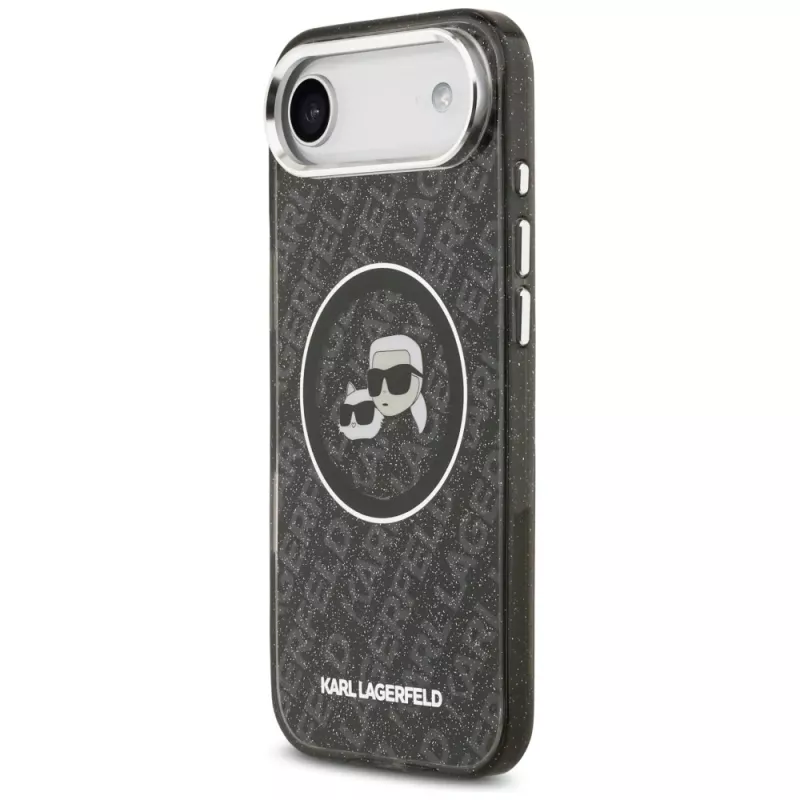 KARL LAGERFELD IML Glitter Karl & Choupette Heads Logo MagSafe puzdro pre iPhone Air, čierne