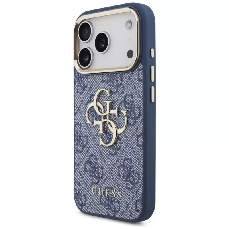 Guess 4G Classic Logo puzdro pre Apple iPhone 18 Pro / 17 Pro, modré so zlatými akcentmi