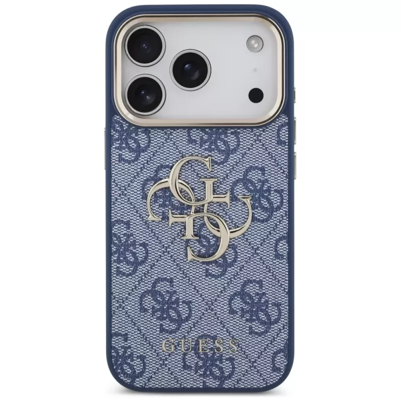 Guess 4G Classic Logo puzdro pre Apple iPhone 18 Pro / 17 Pro, modré so zlatými akcentmi