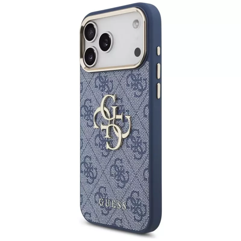 Guess 4G Big Classic Logo puzdro pre iPhone 18 Pro Max / 17 Pro Max, modré a zlaté