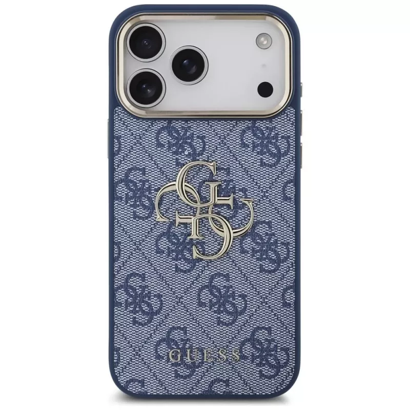 Guess 4G Big Classic Logo puzdro pre iPhone 18 Pro Max / 17 Pro Max, modré a zlaté